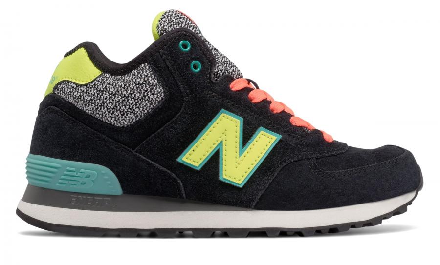 New Balance 574 Mid-Cut WH574WA for Women, Black/Teal and Yellow